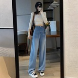 300斤特大码女装胖mm复古街头风牛仔长裤2025春秋新款高腰阔腿裤，女装牛仔裤，变形策服饰