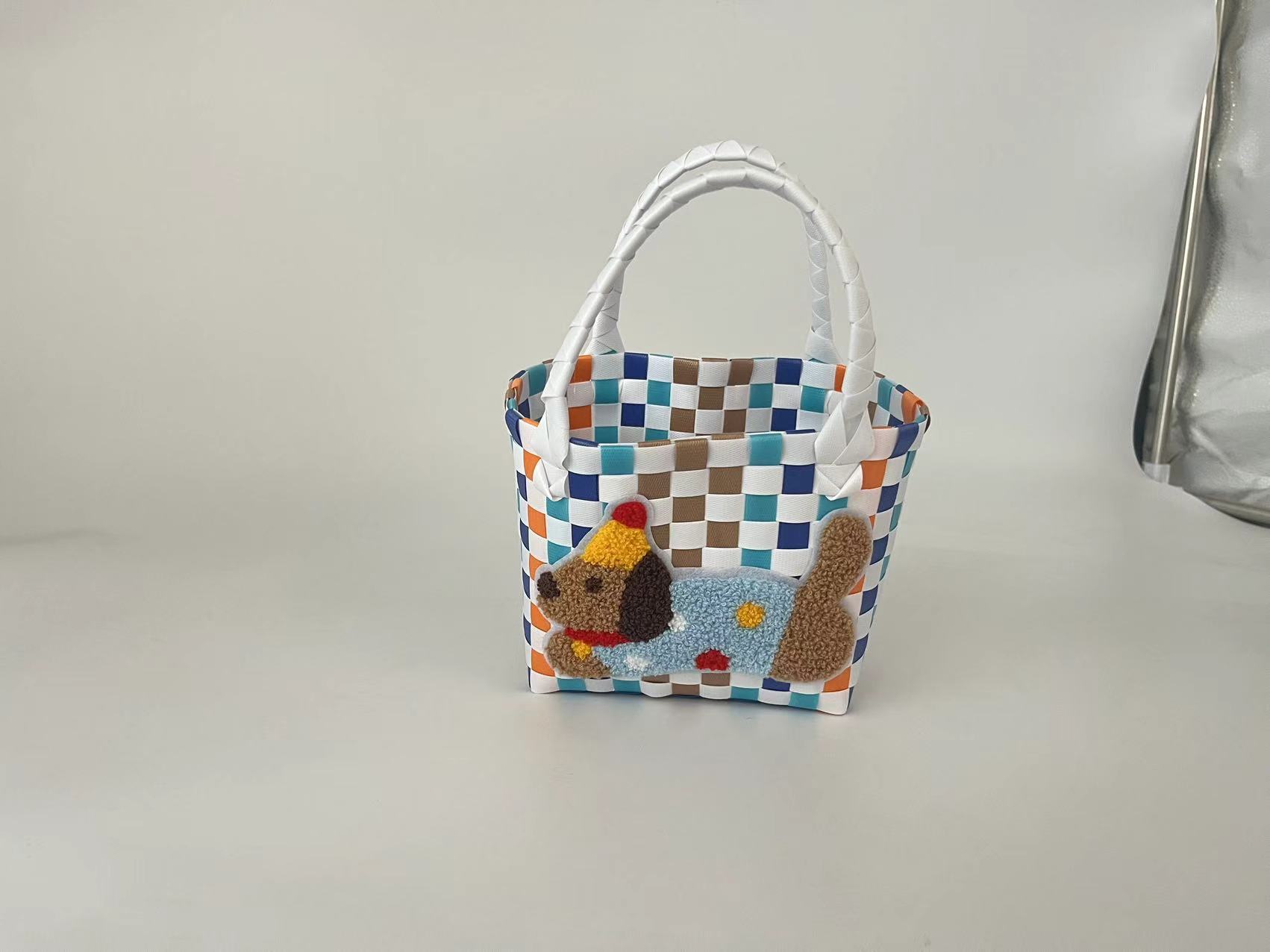 Pequeño Libro Rojo frito calle cesta de verduras bolso tejido color tejido cesta de verduras bolsa portátil cesta de dibujos animados DIY regalo