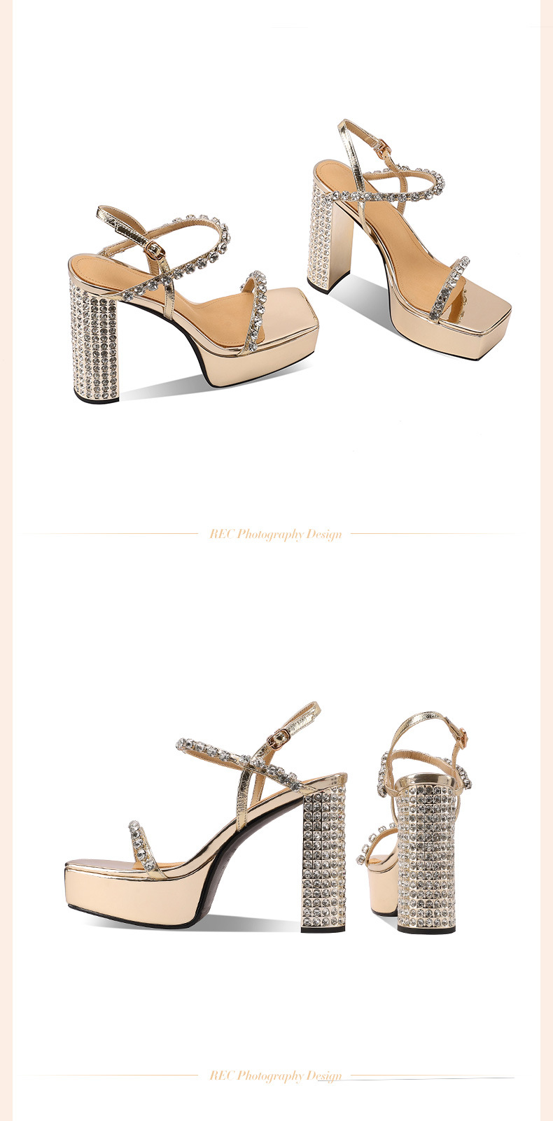Sandal cao gót nữ hở mũi quai ngang đế dày gót thô 12 cm — đen chi tiết 7