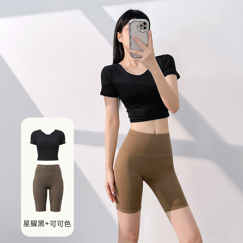 Juyi Tang nuevo conjunto de yoga para mujeres de verano estiramiento apretado correr cintura alta elevación de cadera conjunto deportivo