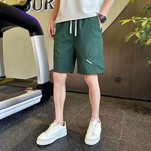 American short shorts men's summer zippered men's pants sports mid-rise pants trendy brand casual green five-pocket pants