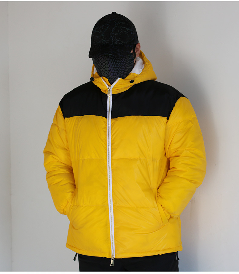 Abbigliamento maschile Inverno nuovo giallo cuciture colorate riflettente giacca di cotone per uomo giacca di cotone di grandi dimensioni_voghion.com