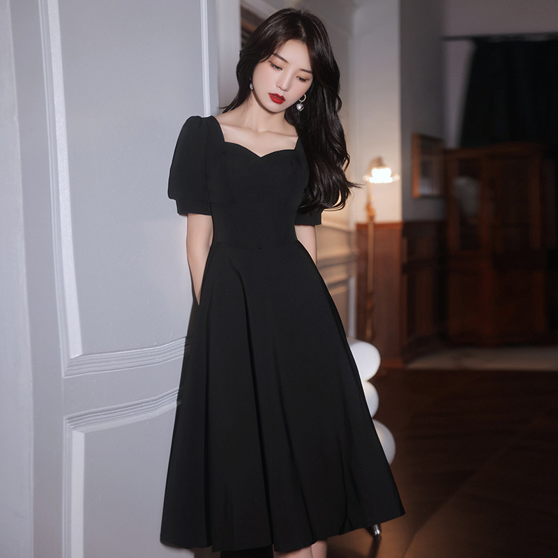 Vestido de noche negro, nicho de lujo ligero de terciopelo, vestido de banquete de alto nivel, anfitrión de vestidos de baile image 3