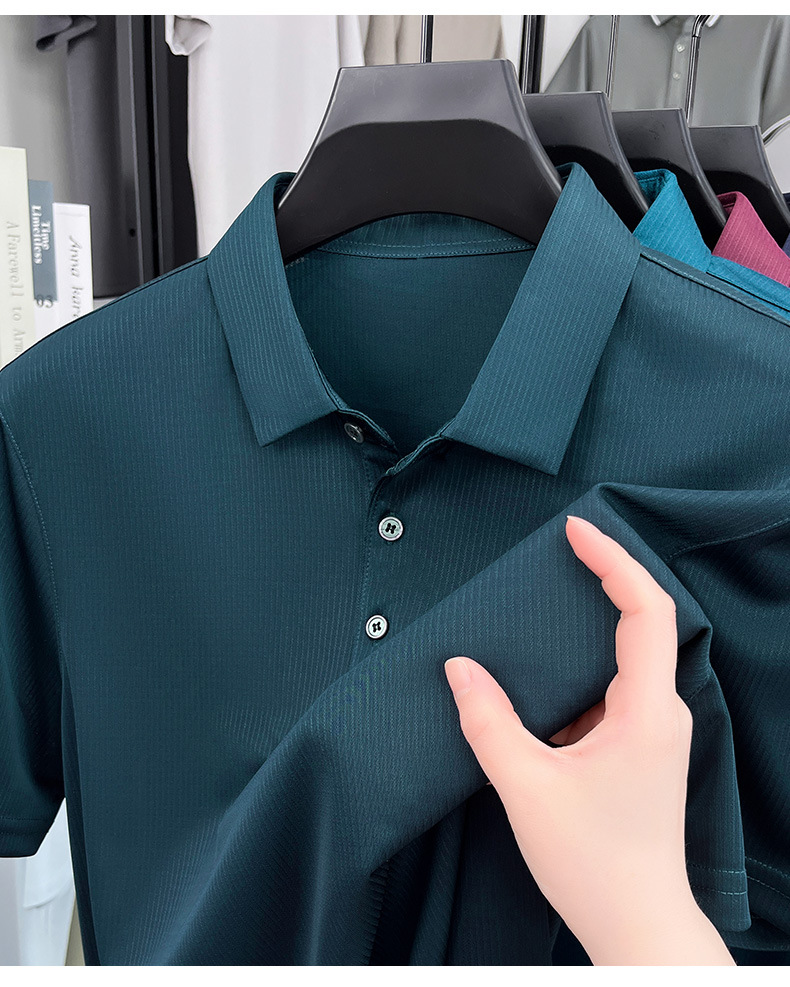 Áo polo nam tay ngắn lụa tơ tằm cao cấp phong cách công sở — Xanh đậm 15580 chi tiết 22