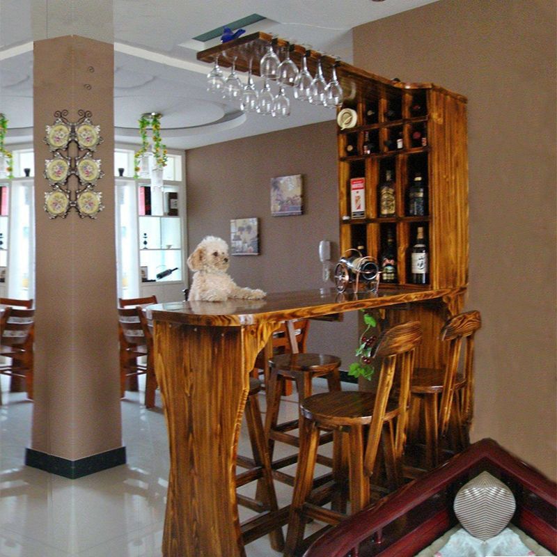Home Bar Table Solid Wood Partition Wine Cabinet Living Room Bar Bar Chair Combination Simple Modern Foyer Bar