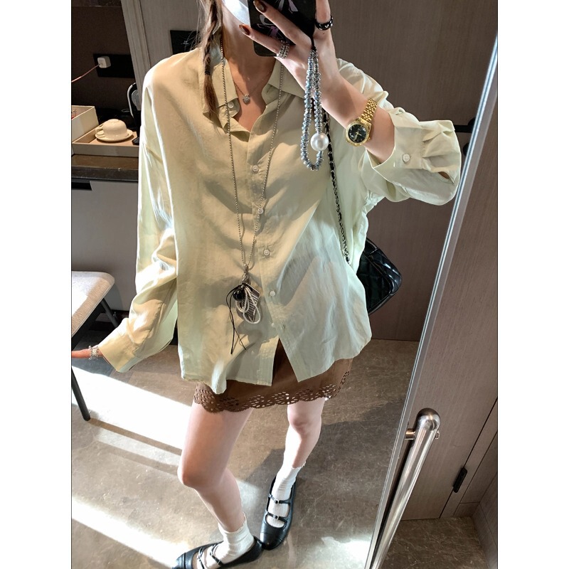 Mochie Early Spring New Style 100% Tencel Unique Design Lapel Loose Lightweight Long Sleeve Shirt Mq1114