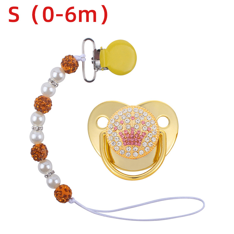 Nuevo bebé suministros corona patrón chupete bebé creativo perla chupete cadena anti-caída traje de cadena