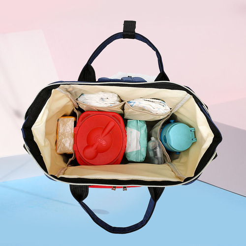撞色双肩妈咪包大容量奶瓶保温手提包外出便携母婴储物包背包