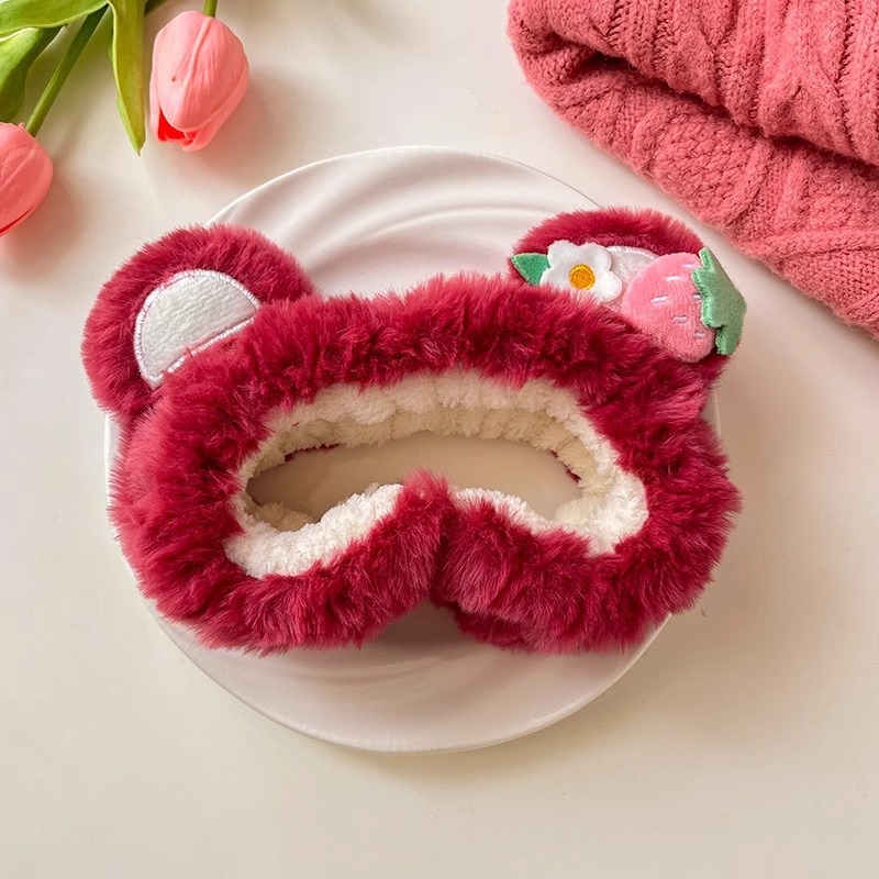 Linda caricatura fresa oso lavado de cara diadema mujer 2025 nueva diadema de presión horquilla antideslizante diadema