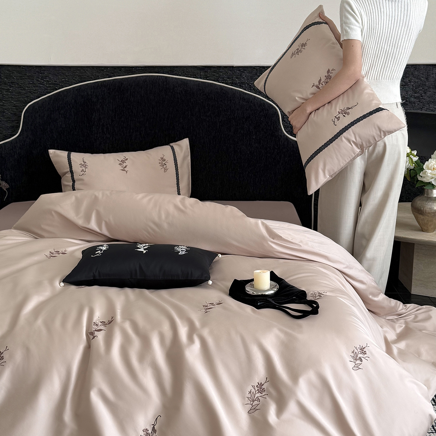 2026 100S algodón largo bordado de precisión de cuatro piezas - Fog Island   Casa de alojamiento de algodón bordado cama