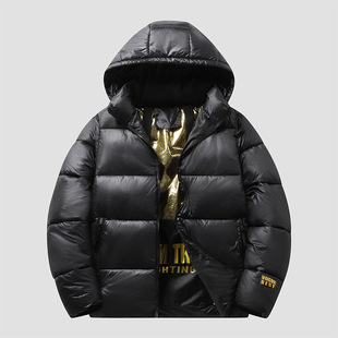Customized Logo Black Gold Cotton Clothing, Classy down Cotton Men's Jacket, Couple's Cotton Clothing, Hooded Cold-Proof Clothing, Thickeneded and Warm Outerwear