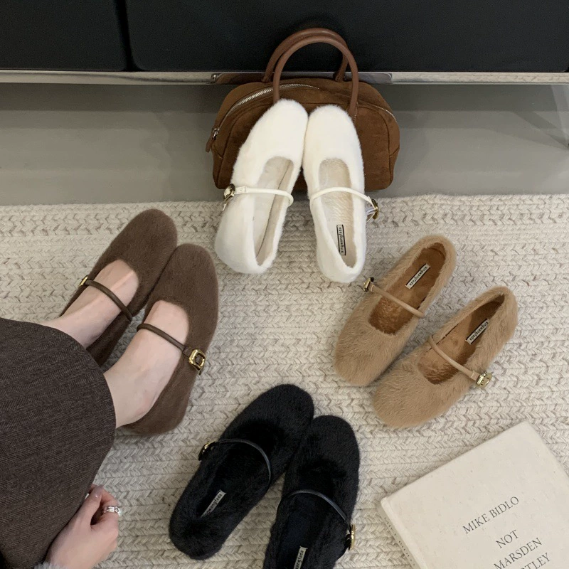 2024 новый стиль моды балет стиль слово ремень для увеличения волосатых женских туфель мода Мэри Джейн одиночные туфли для женщин