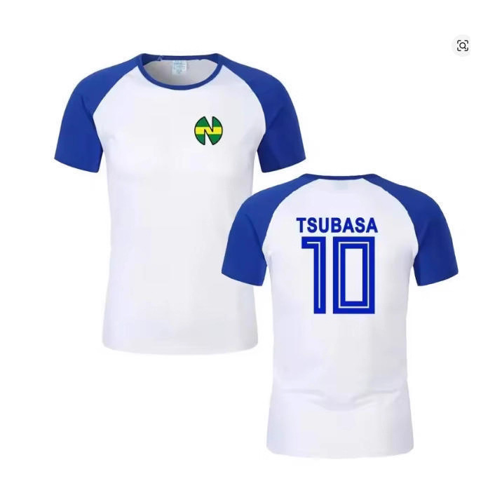 新款夏季重温足球热血！大空翼 TSUBASA 10 号经典蓝白拼接 T 恤