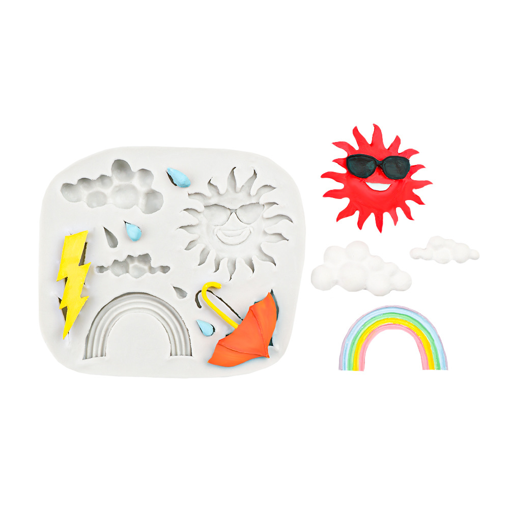 Funda de azúcar Rainbow Cloud Sun Cake Decoración Molde de silicona Paraguas de chocolate Raiden Plato de goteo de yeso de bricolaje