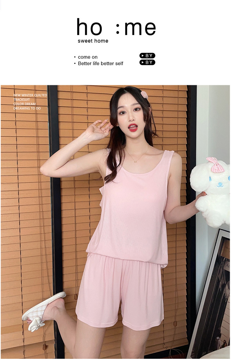 Pyjama mit Weste und Shorts aus Modal – Brustpolster, zweiteiliges Set, einfarbig, leichte Loungewear für Damen_voghion.com