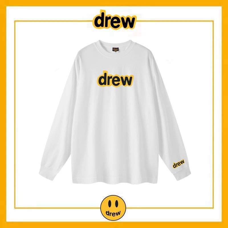 Drew letter smiley face long-sleeved T-shirt fashion brand European and American high street Justin Biber loose men's and women's cotton bottoming shirt Drew letter smiley face long-sleeved T-shirt fashion brand European and American high street Justin Biber loose men's and women's cotton bottoming shirt