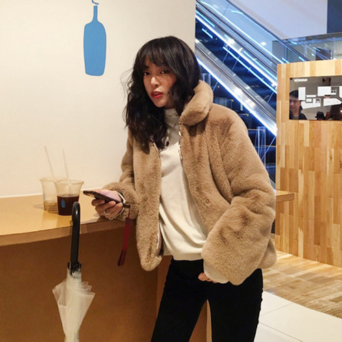 New spring and autumn Korean women's clothes in stock square collar fur Haining mink coat short imitation fur coat for women