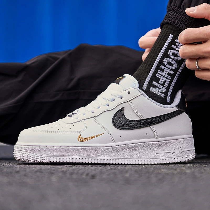 Putian Air Force One Sneakers White and Blue Reflective Men and Women Couple Casual Versatile Trendy Shoes Aj Quan Zhilong White and Black Shoes