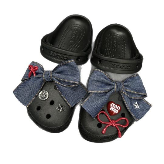 Hole Shoes Accessories DIY Shoe Buckle Shoe Flower Bow Denim Cross-border E-commerce New Vintage Decorative Shoes Accessories Women