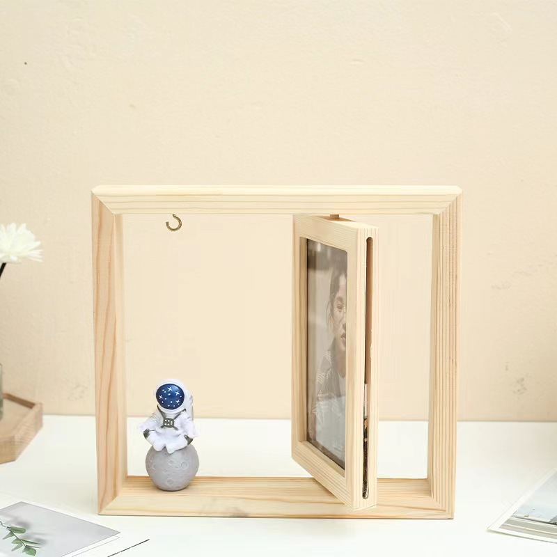 Marco de fotos de pino simple marco de fotos creativo giratorio de doble cara decoración de dibujos animados Marco de Fotos decoración de escritorio marco de fotos al por mayor