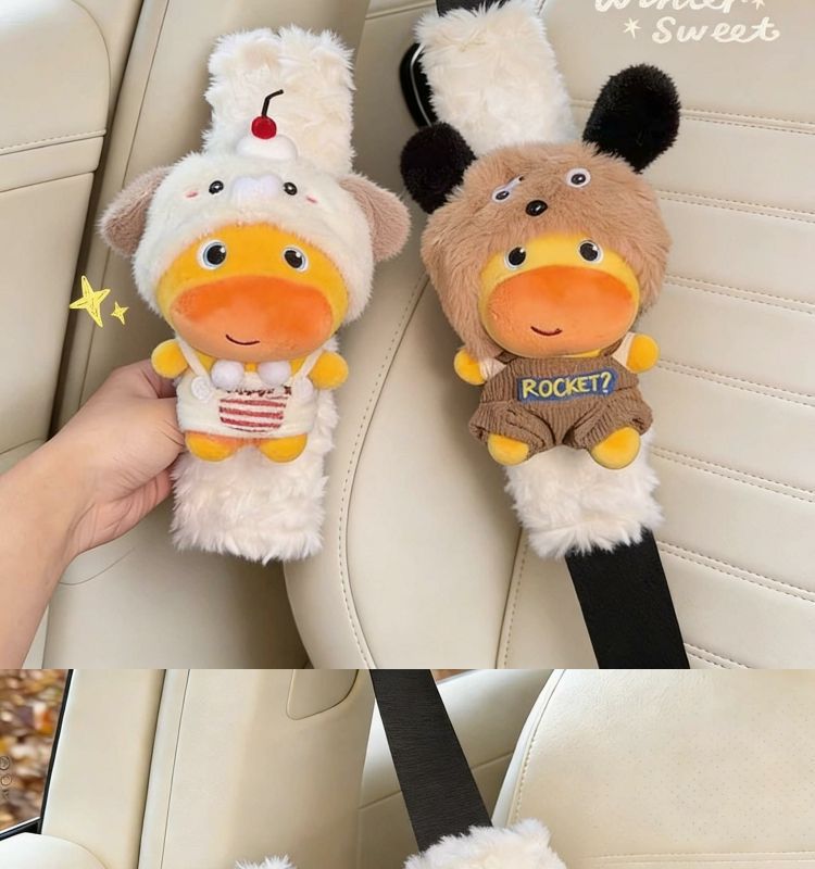 Capybara Lulu Car Seatbelt Shoulder Pads, a Pair of Couple's Seatbelt Anti-Wear Covers, Car Interior Decorations for Female Drivers