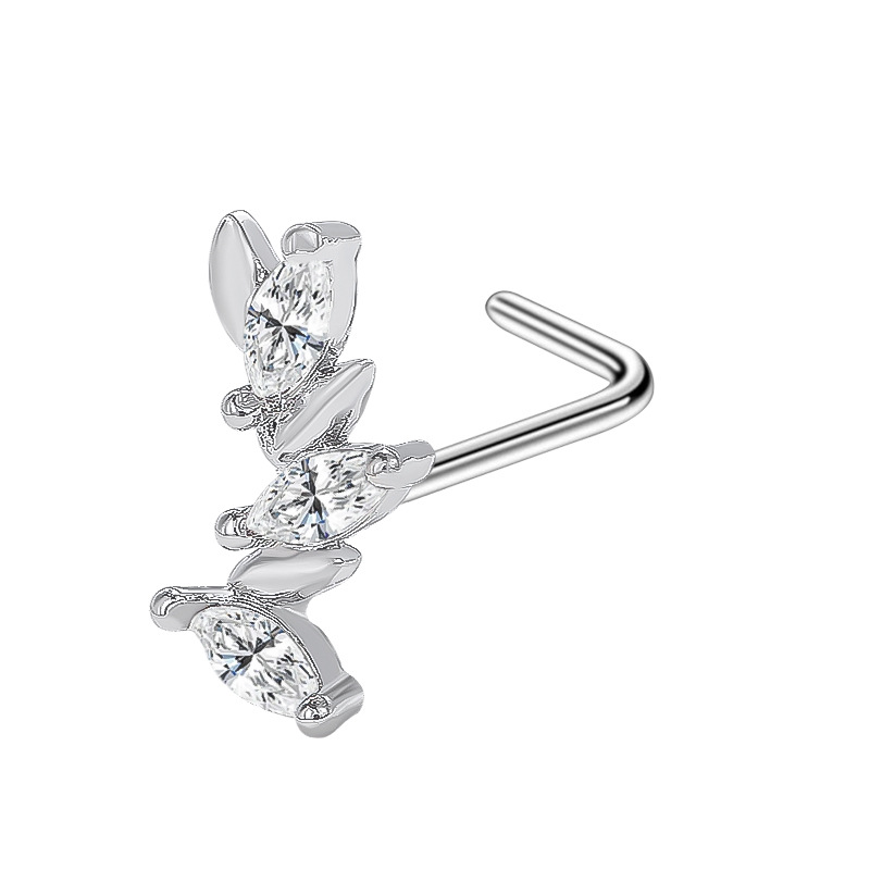 Bent Rod Stainless Steel Fashion Zircon Side Nose Stud Fine Needle Piercing Earring Yiwu Source Manufacturer Wholesale_voghion.com