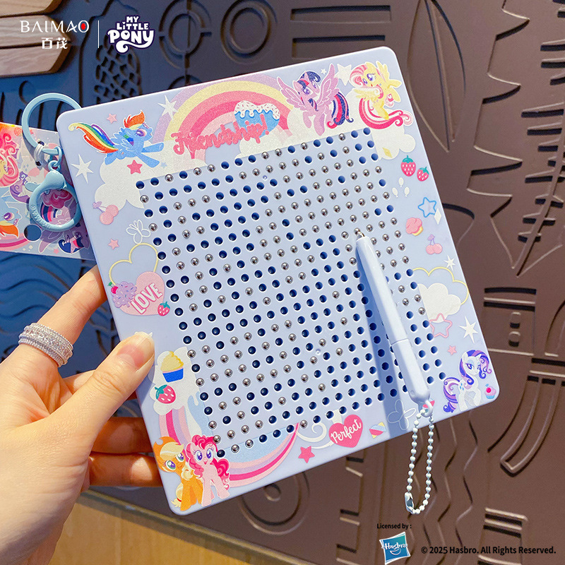 Authentic My Little Pony Large Magnetic Steel Ball Drawing Board Keychain Decompression Puzzle Erasable Drawing Board School Bag Pendant