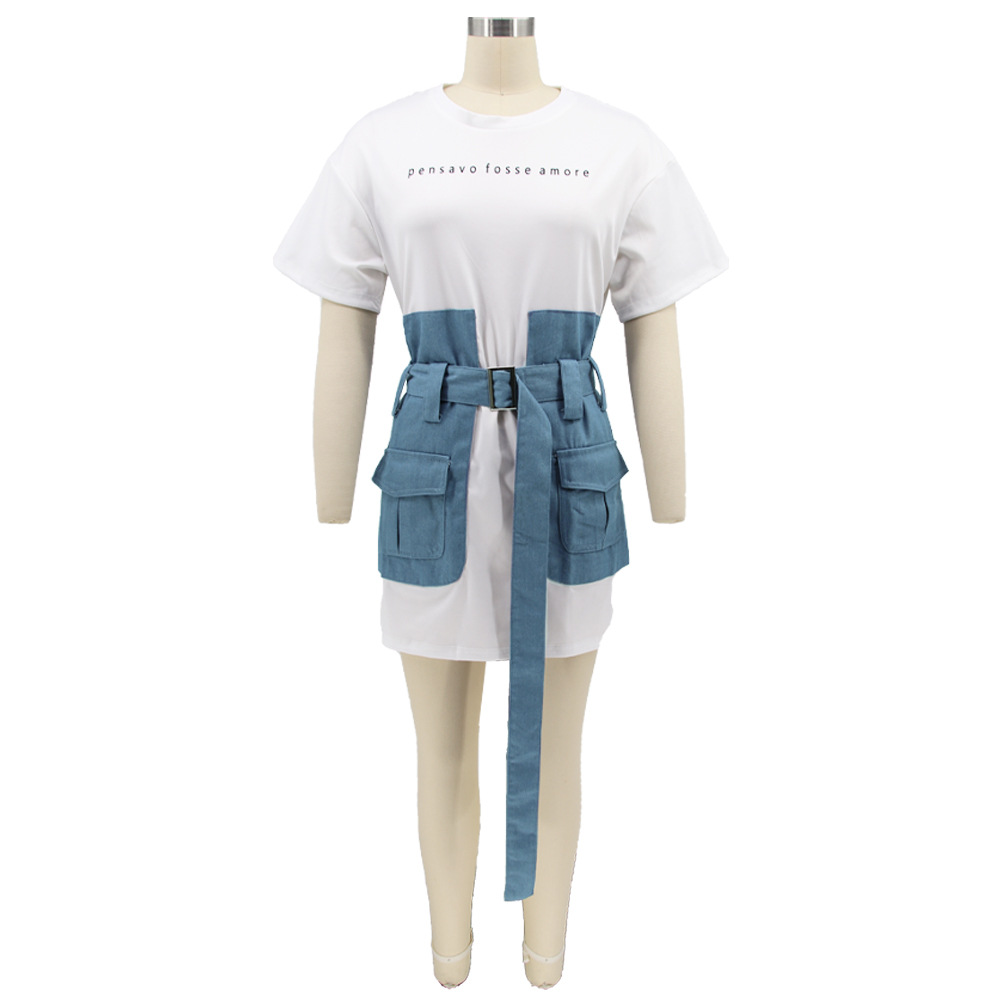 Women Clothing Denim Stitching Dress Summer Sexy Tight Waist Popular Clothes