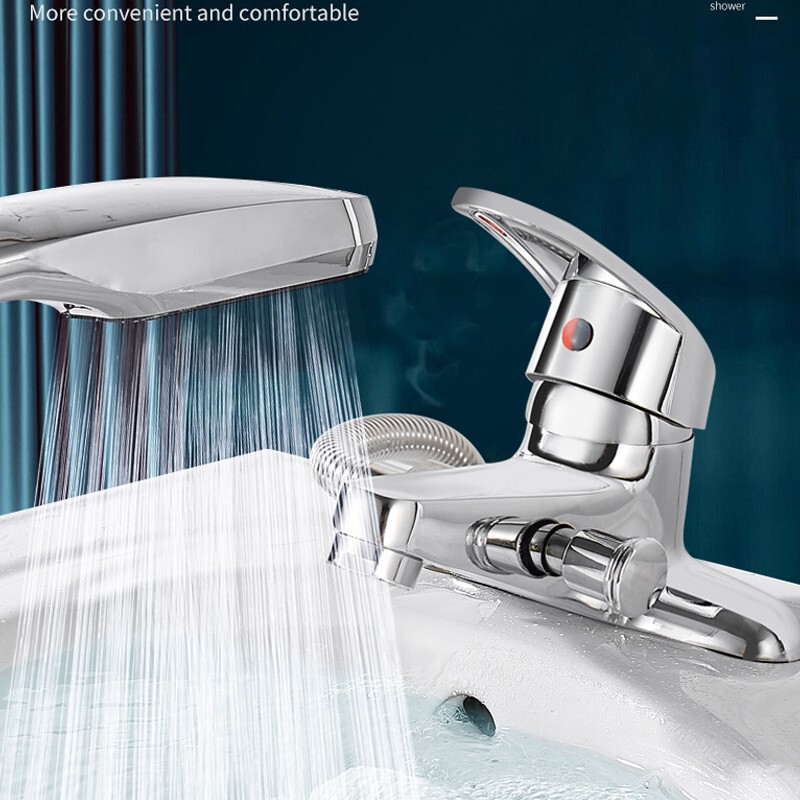 Brass washbasin hot and cold faucet kitchen basin double hole faucet shower dual use basin faucet Brass washbasin hot and cold faucet kitchen basin double hole faucet shower dual use basin faucet