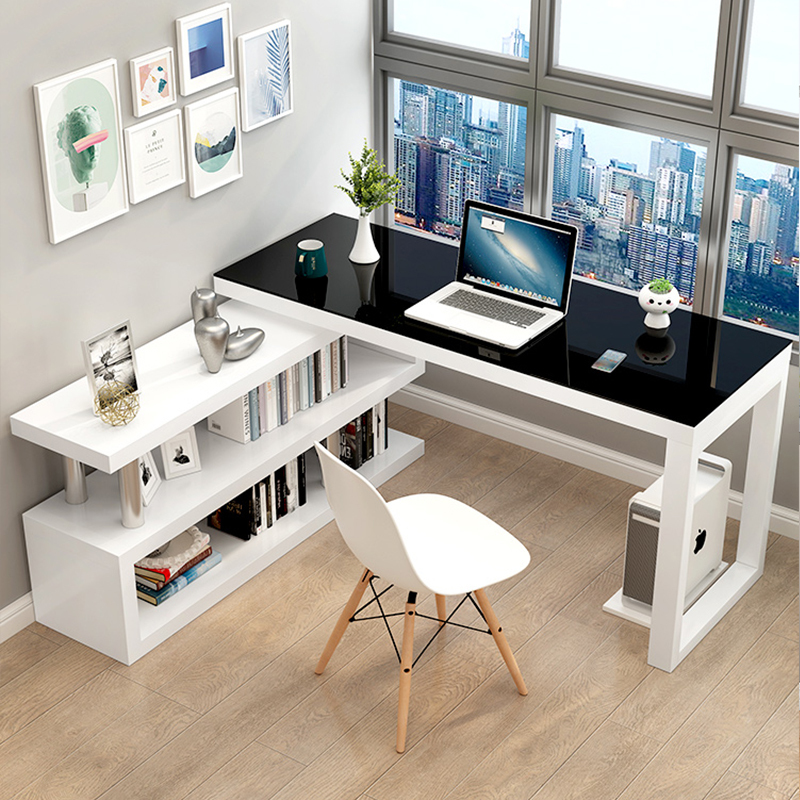 9U Corner Desk BooksheLf Integrated TabLe L-shaped CompUter Desk StUdent Home Writing TabLe Corner Desk Bedroom TabLe