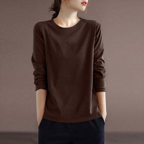 Women's Loose and Slimming Long Sleeve T-Shirt for Spring and Autumn, New Style, Casual and Retro, Versatile Top for Layering