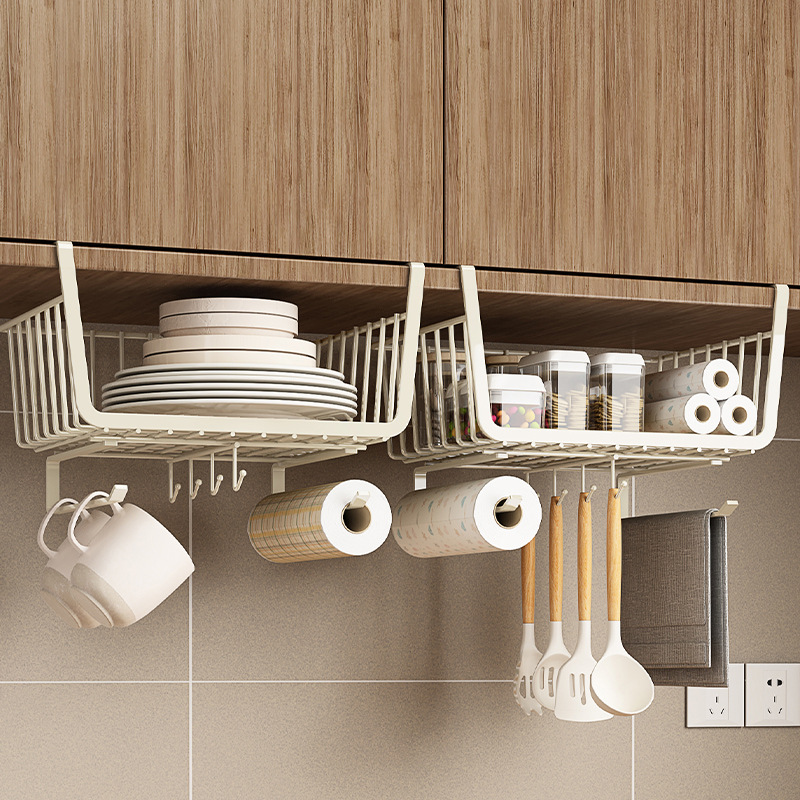 Multifunctional kitchen paper towel holder-white 9-hook set of two