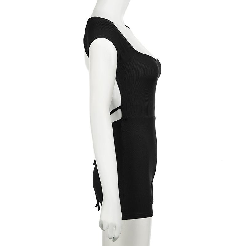 Sports Women Clothing Solid Color Hollow Out Cutout Backless Lace up Jumpsuit Sexy Sheath One Piece Top Shorts Outer Wear