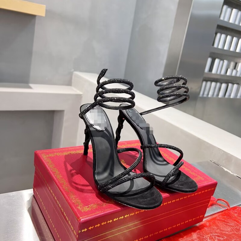 Crystal Snake-Shaped Winding Thin-Heeled High-Heeled Shoes for Women 2026 New Fashion Sexy Socialite Open-Toe One-Strap Sandals