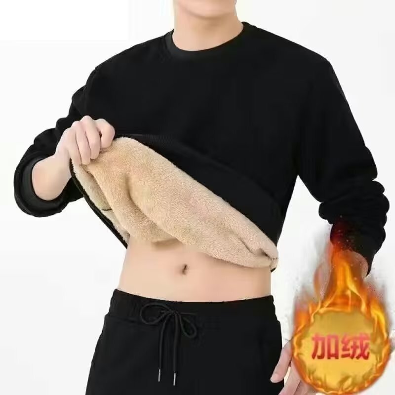 Winter Lamb Wool Solid Color Sweatshirt, Simple and Versatile, Warm, Fleece-Lined, Thickened, Warm Pullover Crewneck Sweatshirt