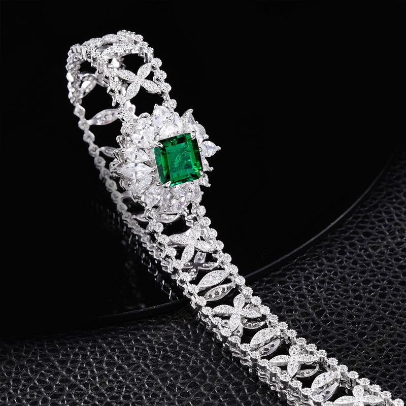Nuevo diseño transfronterizo de la industria pesada para cultivar esmeraldas Collar de color zambiano S925 de plata para cultivar tesoros de color, lujo ligero