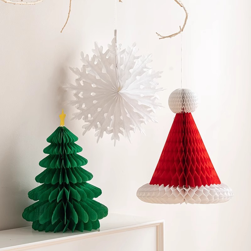 Decoraciones navideñas, gorros de Papá Noel, bolas de panal, bolas de papel, adornos para árboles de Navidad, decoración para centros comerciales, escuelas y festividades. image 5