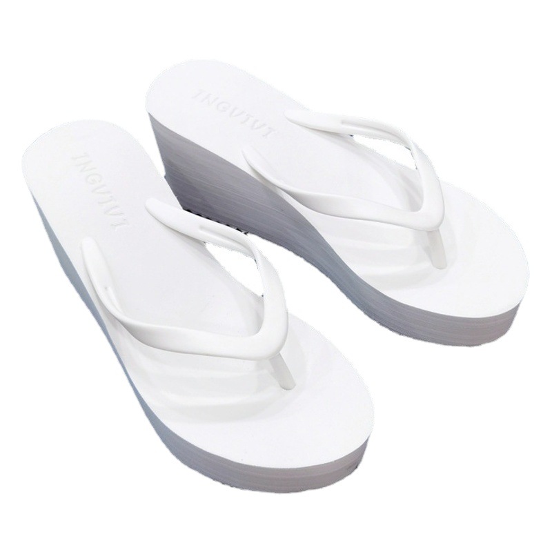 New High-heeled Flip-flops Women's Summer Wedge Solid Color Sandals 7.5cm Beach Slippers Mid-heeled Women's Slippers