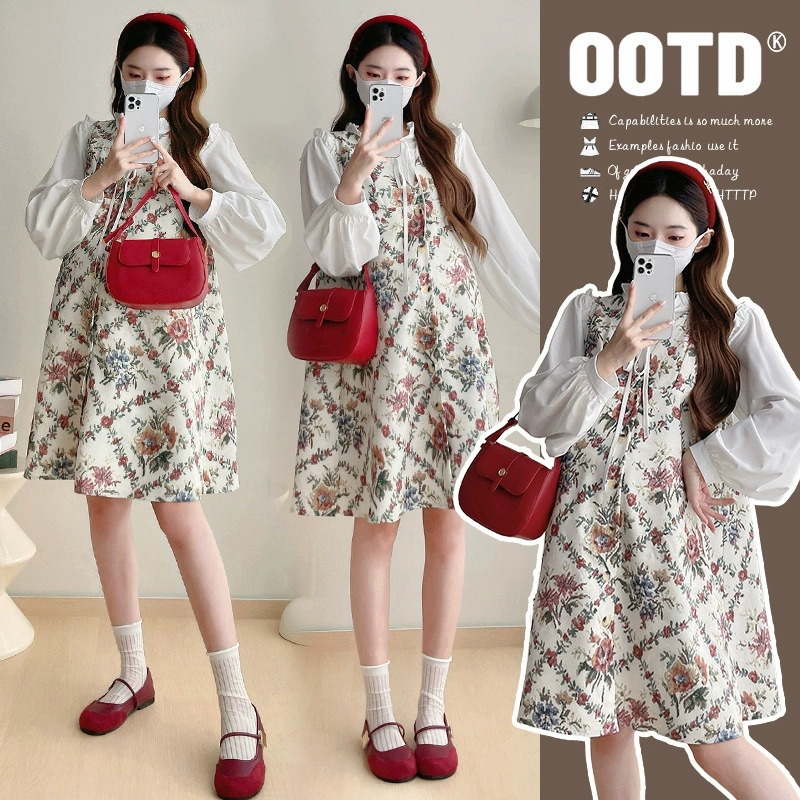 Осенняя одежда для беременных 2024 весна и осень высокого уровня деревянный ушной воротник дикий нижний модный цвет жилет юбка