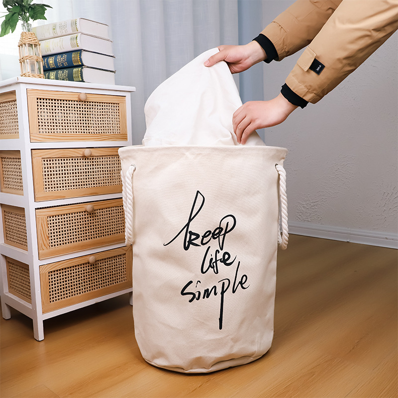 Cesta de ropa sucia de lona, oreja de cuerda de algodón, cesta de almacenamiento simple de vida, barril de almacenamiento, dormitorio doméstico, ropa interior, ropa