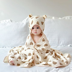 皺布披風兒童浴袍單紗戴帽斗篷家用吸水嬰童洗澡游泳浴巾一件代發