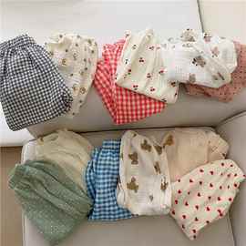 ins韩版儿童防蚊裤夏季男女童双层棉纱布卡通小熊休闲长裤束脚裤