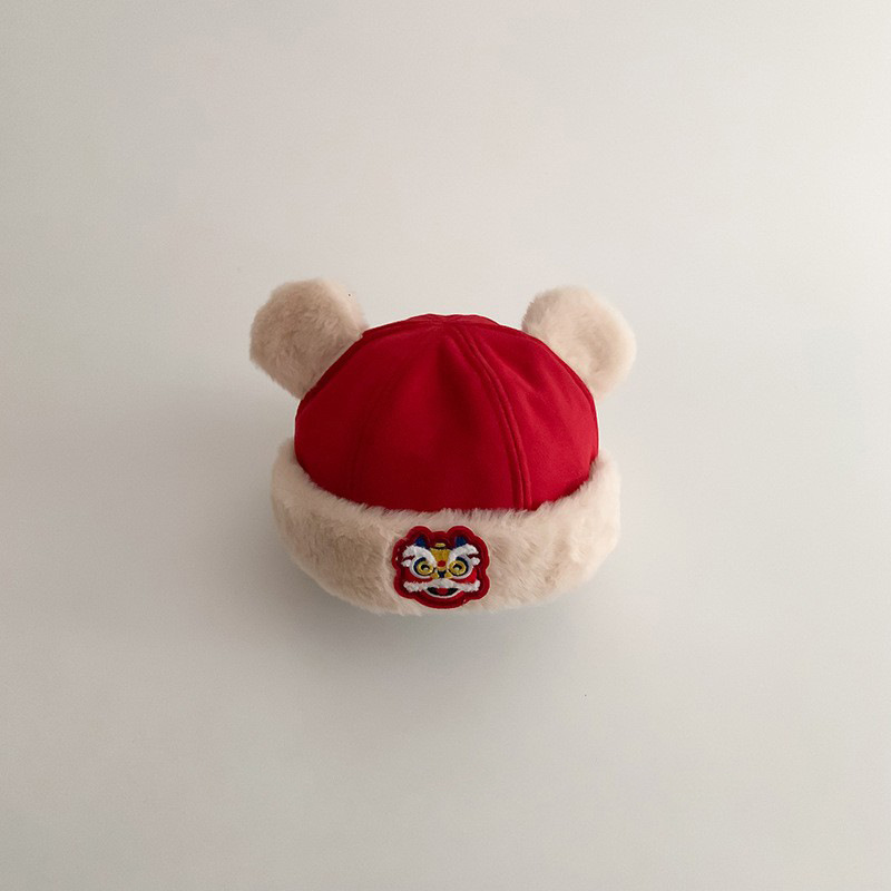 Año Nuevo, sombrero rojo para niños, sombrero de invierno cálido y grueso, sombrero de piel de peluche para bebés de un año para hombres y mujeres