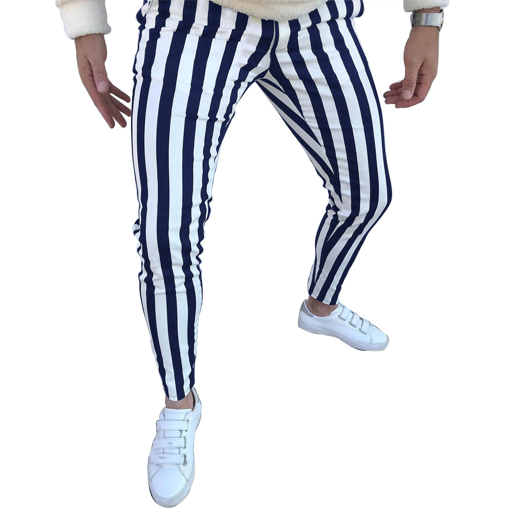 Spring Summer Thin Stripe Casual Pants Men Trend Pants Wild Casual Fashion Elastic Slim Trousers Male New_voghion.com