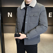 羊羔毛领羽绒服男士25冬季新款简约青年店主风休闲短款白鸭绒外套