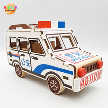 新款彩色木质公安音乐仿真模型警车摆件儿童玩具节日礼物景区旅游