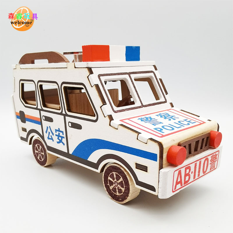 New colorful wooden police music simulation model police car decoration children's toy holiday gift Scenic Spot travel