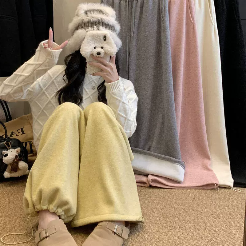 【580g】加绒加厚束脚两穿休闲运动裤冬季保暖云朵绒宽松阔腿裤女