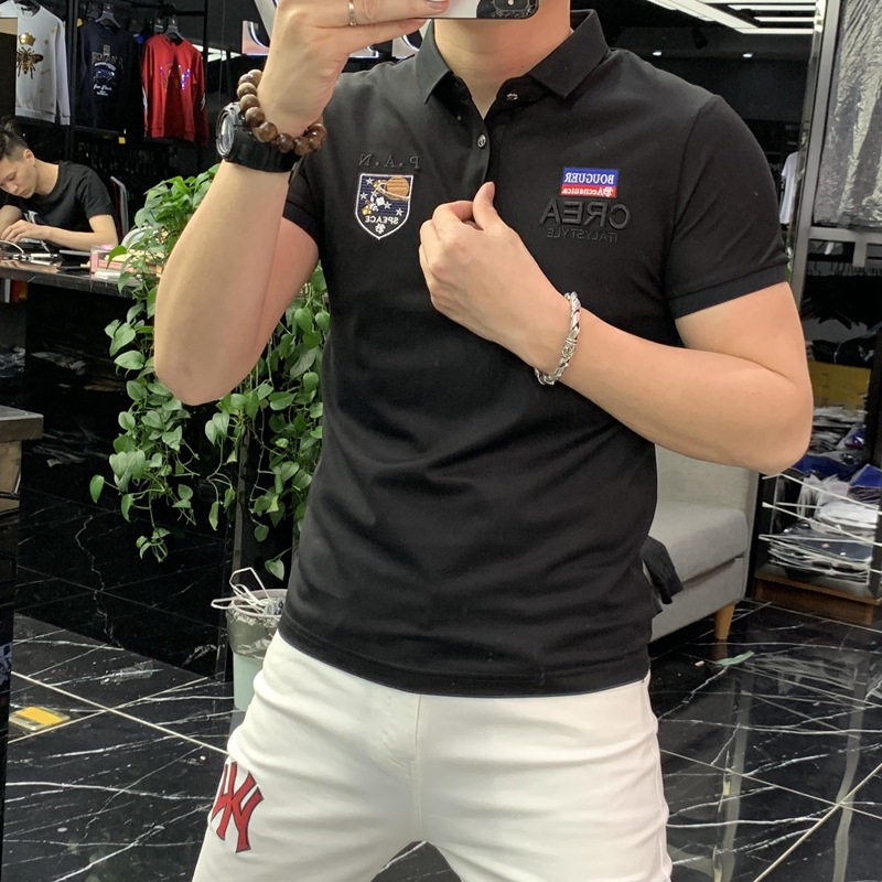 Estación Europea Nueva camiseta de solapa Camisa de polo de seda de hielo Camisa de manga corta para hombres Ropa de hombre cómoda y transpirable para hombres