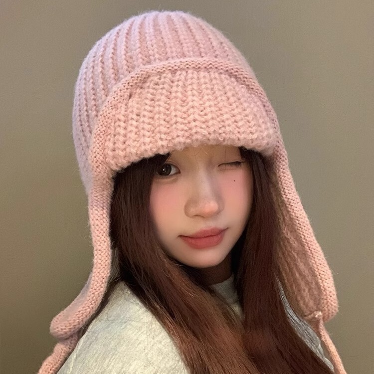 针织毛线帽女2024秋冬护耳飞行帽保暖百搭显脸小滑雪雷锋帽子|undefined